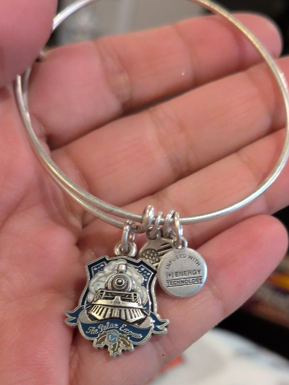 RARE Alex and Ani Polar Express Silver Tone Train Charm with Blue Accent